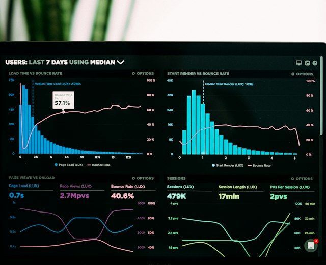 Tableau de bord de gestion locative avec graphiques sur un ordinateur portable